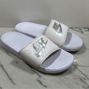 Nike Benassi JDI Slip On Slides Sandals‎ White 343881-102 Women’s Size 10